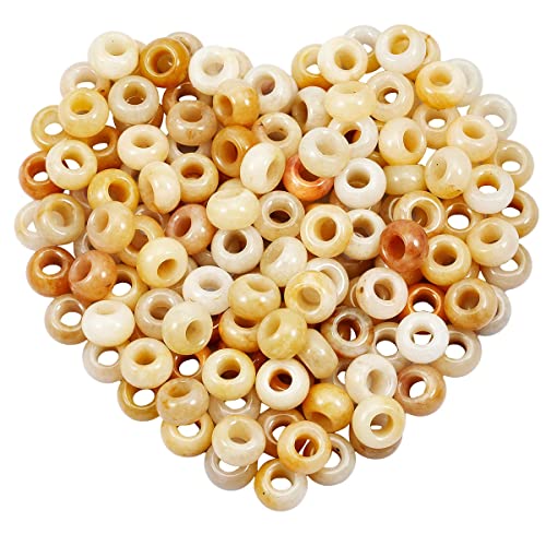 SUNYIK Yellow Jade Large Hole (6mm) Rondelle Loose Charms European Bead fits Bracelet,Jewelry Makings Pack of 20 - color: Yellow-Yellow Jade, size: 14x8mm