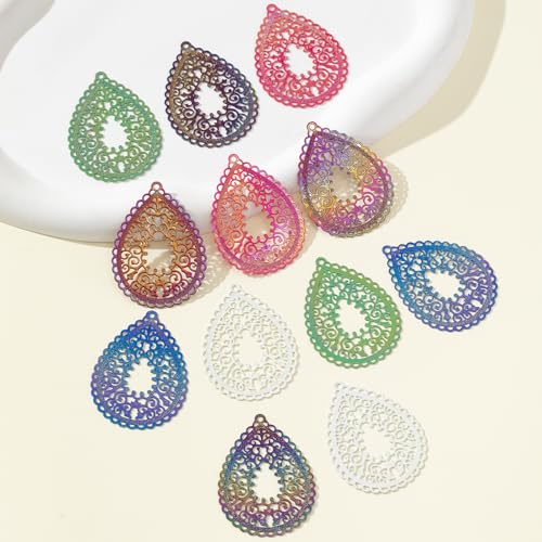 Dazzling Colorful Filigree Charms Hollow Out Multicolor Geometric Filigree Pendants for DIY Jewelry Making Earrings Necklaces Components - color: Waterdrop-2