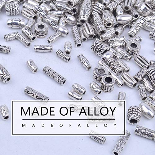 BronaGrand 100g (about 250-400pcs) Antique Silver Column Spacer Beads Bracelet Charms Necklace Pendants Jewelry Findings Accessories for Bracelet Necklace Jewelry Making - color: Antique Silver