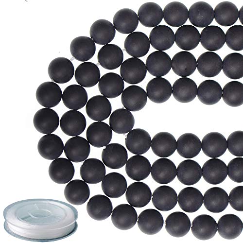 10mm Natural Matte Black Onyx Round Gemstone Frosted 80Pcs Bulk Loose Beads for Jewelry Making Bracelet with Stretch Beading Cord LPBeads - color: Unpolished Black Onyx, size: 10mm