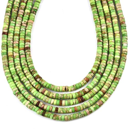 190pcs 4x2mm Green Natural Sea Sediment Imperial Jasper Heishi Disc Rondelle Spacer Stone Semi Precious Gemstone Loose Beads for Jewelry Making 15 Inch - color: Green Imperial, size: 4x2mm