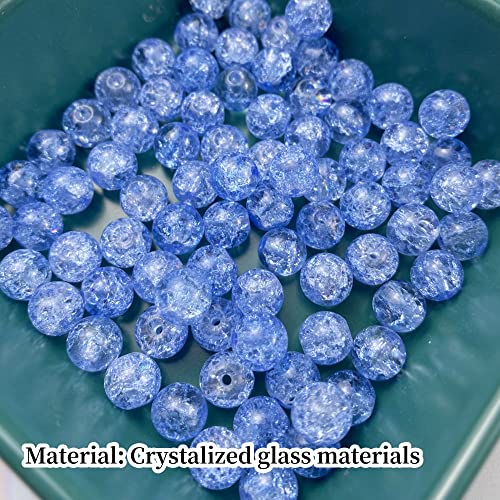 100pcs Crackle Glass Beads 8mm Round Crystal Glass Spacer Crafts Beads for Jewelry Making Necklace Bracelet Earrings DIY Crafts(Azure) - color: Azure, size: 8mm