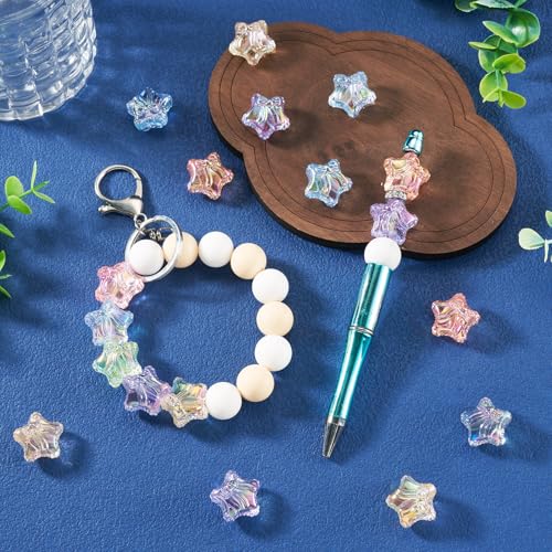 Craftdady 100Pcs Iridescent Star Beads Transparent Acrylic Star with Bowknot Beads Mixed Color Small Star Spacer Bead for Jewelry Bracelet Necklace Making DIY Crafts Hole: 2.8mm - color: Mixed Color, Star&Bowknot