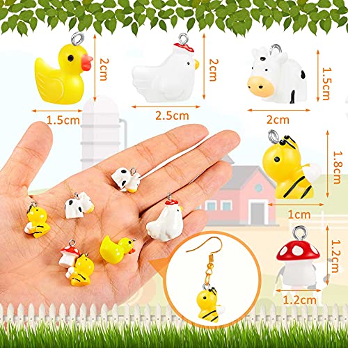 Civaner 50 Pcs Resin Charms for Jewelry Making, Cute Mushroom Bee Duck Cow Chicken Swan Rabbit Pig Farm Animal Pendants for DIY Bracelets Necklaces - style: Classic Style