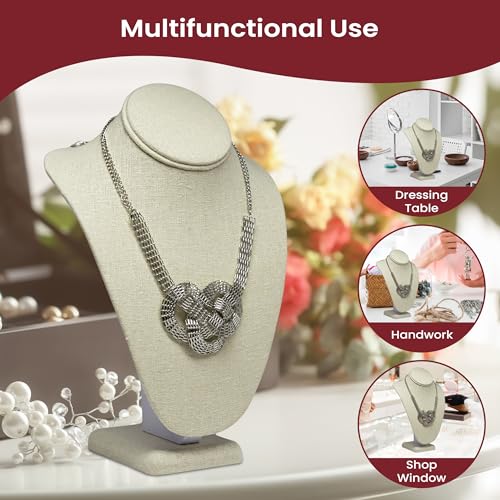 Novel Box Beige Linen Stand Jewelry Necklace Display 7.5x4x11 Inches - Freestanding Travel Necklace Holder Stand - Necklace Mannequin Organizer Stands - Necklace Displays Large - color: Beige Linen, size: Large