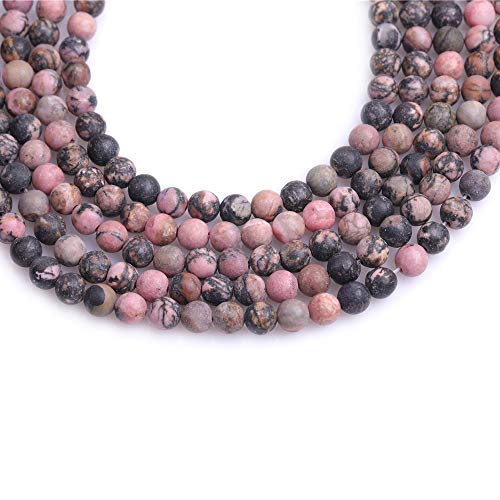 6mm Natural Stone Black Rhodonite Frosted Matte Unpolished Round Beads for Jewelry Making Strand 15 inch - color: Black Rhodonite, size: 6mm