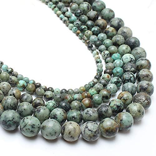 Stone Beads, 60pcs African Turquoise, 6mm Round Loose Beads for Jewelry Making, Bracelets, with Gift Bag, Elastic String & Size Card - color: African Turquoise, size: 6mm