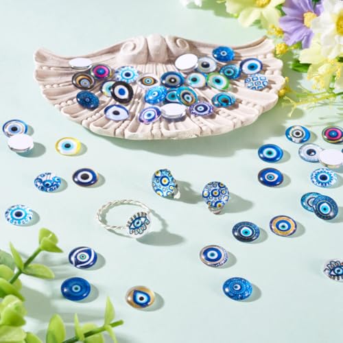 100Pcs/Set Flat Round Transparent Glass Cabochons with Pattern Eye Flatback Glass Dome Flatback Cab Beads for Photo Cameo Jewelry Making Necklace Ring DIY Crafts 12x4mm Mixed Eye - color: 100Pcs-12x4mm-Mixed Eye