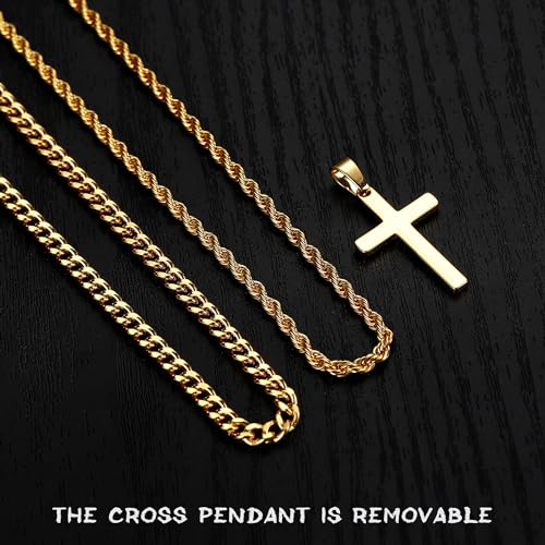 Yooblue Cross Necklace for Men, Gold Black Silver Mens Cross Necklaces Stainless Steel Cross Pendant Necklace Simple Jewelry Gifts Cross Chain Necklaces for Men - color: 14K-Gold-Plated, style: 20in/22in