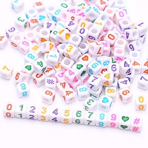 ToBeIT 800pcs Number Beads Acrylic Cube Beads Alphabet Square Letter Beads for DIY Key Chains Bracelets Necklace Jewelry Making (White-Color) - color: white-color