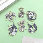 Sailanzi 12pcs Alloy enamel black Gothic style animal flying dragon fox series Pendant Jewelry Making DIY Keychain Earrings Pendant Various Design Charms for Jewelry Making Bracelets Necklace (SN981) - color: SN981