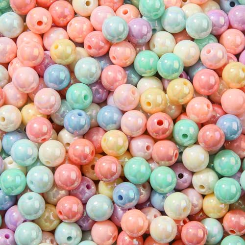 10mm Acrylic Beads Ab Color Beads Acrylic Beads Assorted Colors Round Bubble Beads for DIY Craft Jewelry Necklace Making (ab-Spring), Small - color: ab-spring