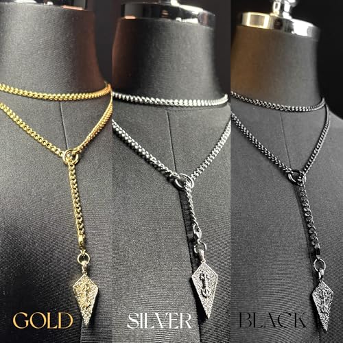 18K Gold Plated Knight's Shield Slip Chain for Women - color: Black, size: 39''