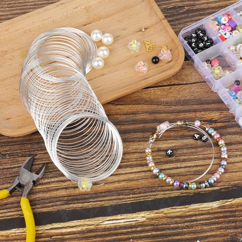 100 Loop Memory Wire for Beads Jewelry Making - Silver Steel Wire for Bracelet and DIY Crafts
