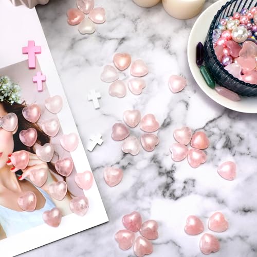 Gerrii 50 Pcs Heart Healing Stone Bulk Quartz Heart Inspirational Stones Gift for Women Love Pocket Polished Natural Energy Balancing Meditation 0.8 Inch(Rose Pink) - color: Rose Pink
