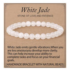 LPBeads Handmade Natural Gemstone Stretch Elastic Bracelet Healing Crystal Round Stone Beads Jewelry Gifts for Women Men - color: White Jade, size: 6mm