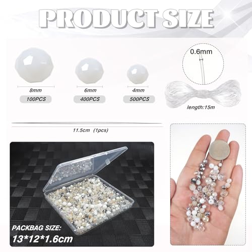 TOAOB 1000pcs Briolette Crystals Glass Beads 4mm 6mm 8mm Rondelle Faceted Spacer Beads White Loose Beads for Bracelets Necklace Earrings Jewelry Making - color: White