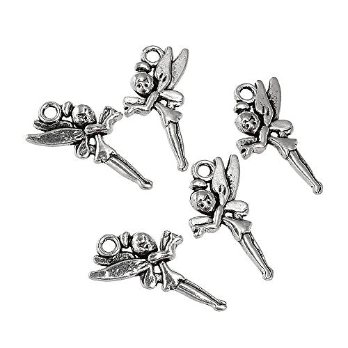 RUBYCA 60PCS Charm Pendant Fairy Tibetan Metal Beads Silver Color for Jewelry Making DIY Bracelet - color: Fairy, size: 60 PCS
