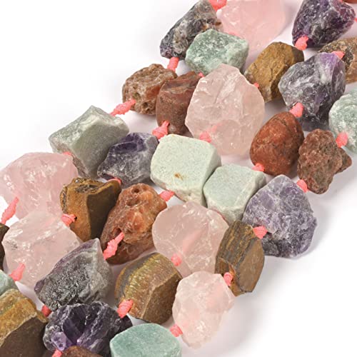 Mixed Gemstone Crystal Nugget Raw Graduated Beads Strand 2mm Hole Drilled Tiger Eye Amethyst Rose Quartz Agate Aventurine - color: Mixed Gemstone