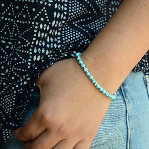 Ganbatte Handmade Beaded Bracelet, Natural Stone and Silver Stainless Steel, Boho Style Women's Jewelry - color: Turquoise