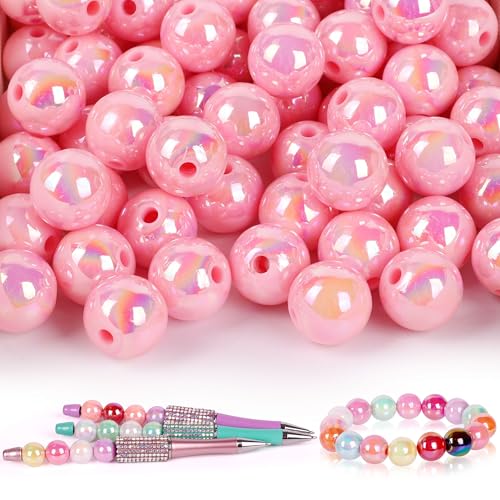 100 Pcs Beads for Pens - Focal Beads for Beadable Pens, Acrylic Bead for Beaded Pen, Rainbow Bead Keychains Bracelets Crafts, Pink - color: Pink, size: 100 pcs