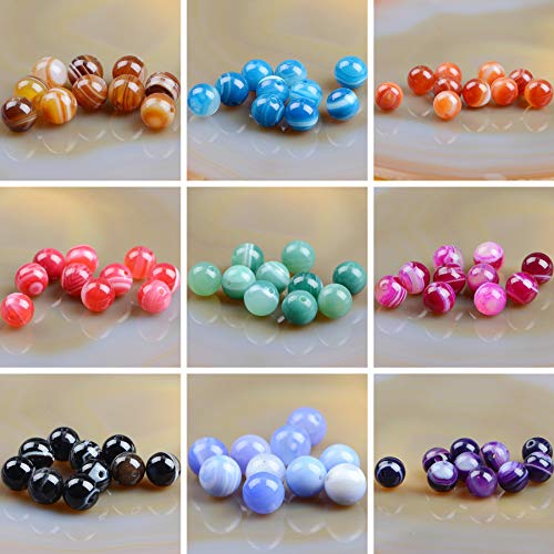 Massive Beads 100PCS 8MM Natural Crystal Beads Stripe Agate Gemstone Round Loose Energy Healing Beads with Free Crystal Stretch Cord for Jewelry Making (Stripe Agate, 8MM) - color: Stripe Agate, size: 8MM