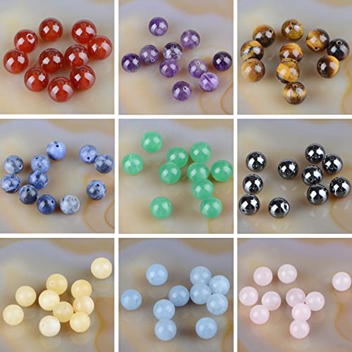Massive Beads 100PCS 8MM Natural Crystal Beads 10 Mixed Colors Gemstone Round Loose Energy Healing Beads with Free Crystal Stretch Cord for Jewelry Making (10 Mixed Colors, 8MM) - color: 10 Mixed Colors, size: 8MM