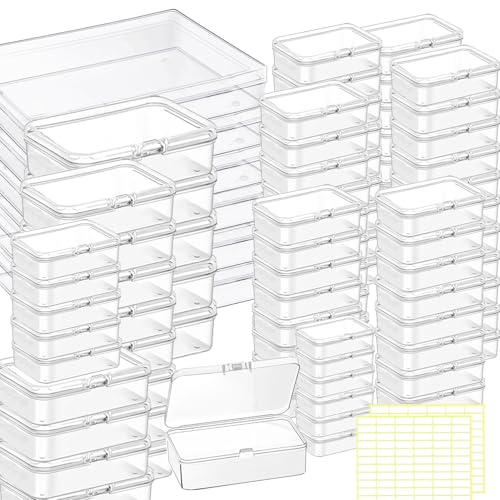 Bead storage container,90pcs of different sizes rectangular mini clear plastic storage box with hinged lid and label for bracelet making DIY jewelry craft nail organizer,(Mix Size-1) - color: Mix Size-90pcs
