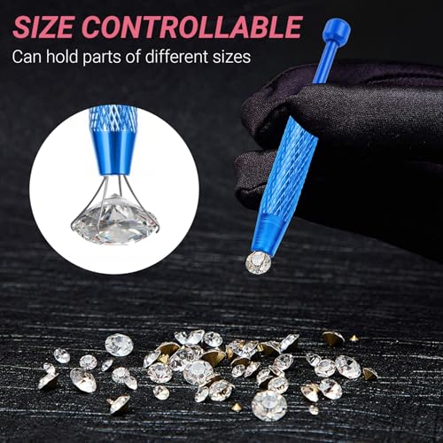 Piercing Ball Grabber Tool,4-Claw Stainless Steel Jeweler Pick Up Tools,Septum Ball Screw Tool for Piercing Changing/Removal/Holder,Earring Pearl Grabber for Jewelry/Electronic Components - color: 1pc Pink, 1pc Blue