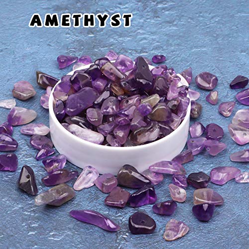 500 pcs Natural Chip Stone Beads, Amethyst 5-8 mm Irregular Gemstones Healing Crystal Loose Rocks Bead Hole Drilled for Jewelry Making Bracelet - color: Amethyst
