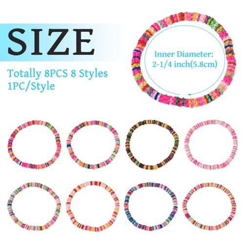 Elecrelive Glass Round Beaded Bracelet Set Clay Beaded Bracelets Stretch Bracelets - color: Mix 8 Colors