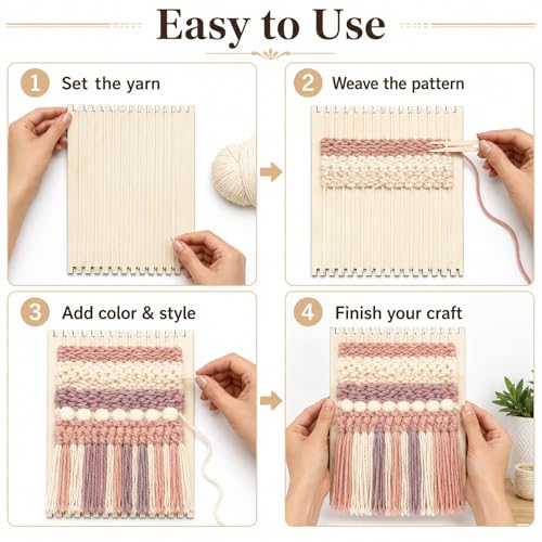 Minatee 36 Pcs Beginners Wooden Loom Notched Weaving Loom Basket Weaving Tools for Kids Adult Art Craft Activity Jewelry Motor Skills Crochet Knitting Sewing Teaching Educational, 6 x 9 in