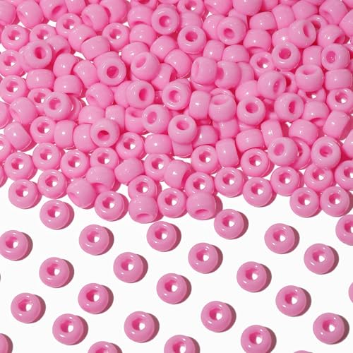 1000Pcs Multi-Colored Plastic Pony Beads Bulk for Craft,6 * 9mm Assorted Colors Hair Beads Black, red,Blue, White for Bracelets Making,Kandi Charms（Pink） - color: Pink, size: 1000PCS