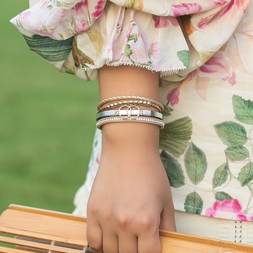 FANCY SHINY Mothers Day Gifts Boho Leather Wrap Bracelet Stackable Infinity Chunky Cuff Bracelets Western Hippie Outfits Jewelry Valentine Gifts for Women - color: Gold/Silver