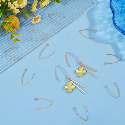 UNICRAFTALE About 50pcs Golden V-Shape Stainless Steel Earring Hooks Metal Ear Wires Drop Earring Hook with Horizontal Loop for Jewelry Making DIY Earrings Findings 25.5x15x0.8mm - size: 26mm Long