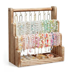 Emfogo Jewelry Organizer Stand, 4 Tier Wood Bracelet Holder With Necklace Holder, Rustic Large Capacity Jewelry Holder Display for Bracelets Bangles Necklaces Rings Watches Scrunchies (Rustic Brown)