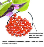 AD Beads Natural Gemstone 8mm Round Loose Beads Big Hole 2.5mm Sized 40pcs (Carnelian) - color: Carnelian