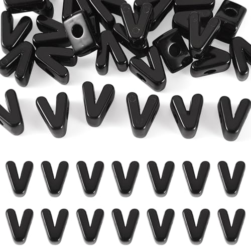 FASHEWELRY 30Pcs Acrylic Letter V Beads with Large Hole Big Plastic Letter Blocks European Beads 3D Letters Chunky Vowel Initial Alphabet Bead for Key Chains Necklace DIY Arts Craft Projects - color: Black, size: V