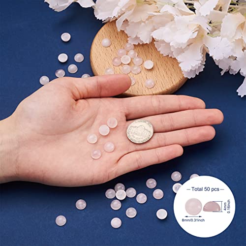 Fashewelry 50Pcs Natural Rose Quartz Cabochon Stone Half Round Beads 8mm Tiny Flat Back Gemstone Chakra Healing Crystal Cover Cabs for Jewelry Making - color: 3-Rose Quartz, size: 8x4mm