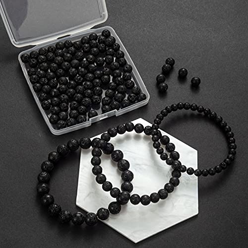 100Pcs Natural Stone Beads 6mm Lava Beads Round Gemstone Loose Beads with Elastic Bracelet String for Bracelets Necklace Jewelry Making - color: Black Lava, size: 6mm