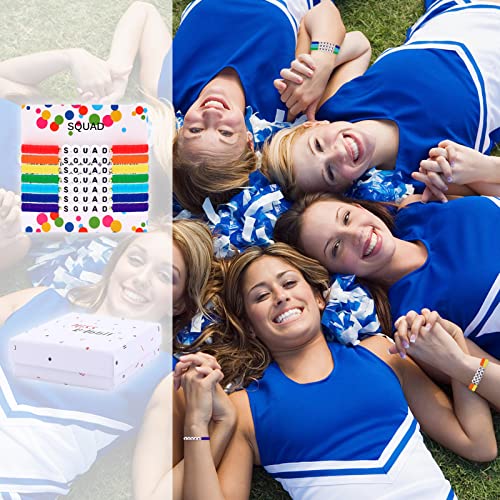 Rainbow Heishi Surfer Bracelets Set for Women Stackable Clay Beaded Bracelets Disc Stretch Preppy Bracelets Layering Colorful Friendship Bracelets Team Cheer Bulk Boho Summer Beach Jewelry Gift - style: SQUAD with Box