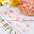 100Pcs Pink Gradient Cherry Blossom Beads, 5-Petal Acrylic Flower Beads, Gold-Plated Mini Spacer Beads Charms Halloween Christmas for Bracelets Jewelry Making - color: Pink, D Styles