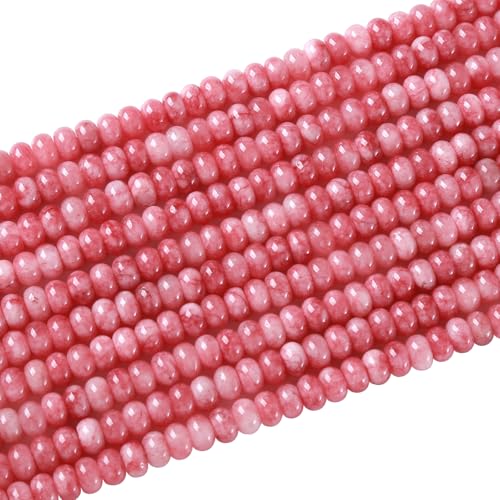 76pcs 5x8mm Natural Pink Jade Stone Rondelle Spacer Loose Beads Abacus Disk Stone Round Loose Gemstone Beads for Jewelry Making DIY Bracelet Necklace - color: Pink Jade Stone