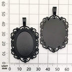 All 32pcs(16 Sets) 18x25mm Enamel Black Oval Blank Bezel Pendant Trays Base Cabochon Settings Trays Pendant Blanks for Jewelry Making DIY Findings (M181) - color: Black 18x25mm