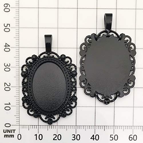 All 32pcs(16 Sets) 18x25mm Enamel Black Oval Blank Bezel Pendant Trays Base Cabochon Settings Trays Pendant Blanks for Jewelry Making DIY Findings (M181) - color: Black 18x25mm
