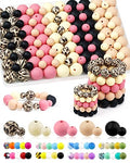 100PCS FIVEIZERO Silicone Beads for Keychain Making, 9mm & 15mm Pink Black Mixed 5 Colors Silicone Focal Beads for Bracelets, Beadable Pens and DIY Crafts - color: Pink Black