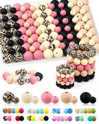 100PCS FIVEIZERO Silicone Beads for Keychain Making, 9mm & 15mm Pink Black Mixed 5 Colors Silicone Focal Beads for Bracelets, Beadable Pens and DIY Crafts - color: Pink Black