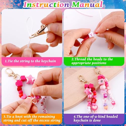 TOHONGADON 618 Pcs Bead Keychain Kit, Colorful Bag Charm Kit with Adjustable Alphabet Beads, Charm Keychain Kits for DIY Key Ring Jewelry Making - color: 618 Pcs Bead