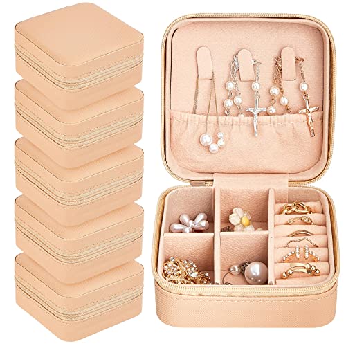 Taiyin Travel Jewelry Case, Bridesmaid Gifts Mini Jewelry Organizer, PU Leather Portable Earring Box for Women Girls - color: Beige