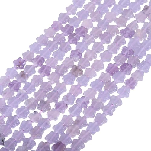 Songxi 60pcs 6mm Purple Crystal Plum Blossom Natural Stone Beads for Jewelry Making, Smooth Loose Flower Shape Gemstone Beads for Bracelets Necklace Earrings Making Supplies ﻿ - color: Purple Crystal